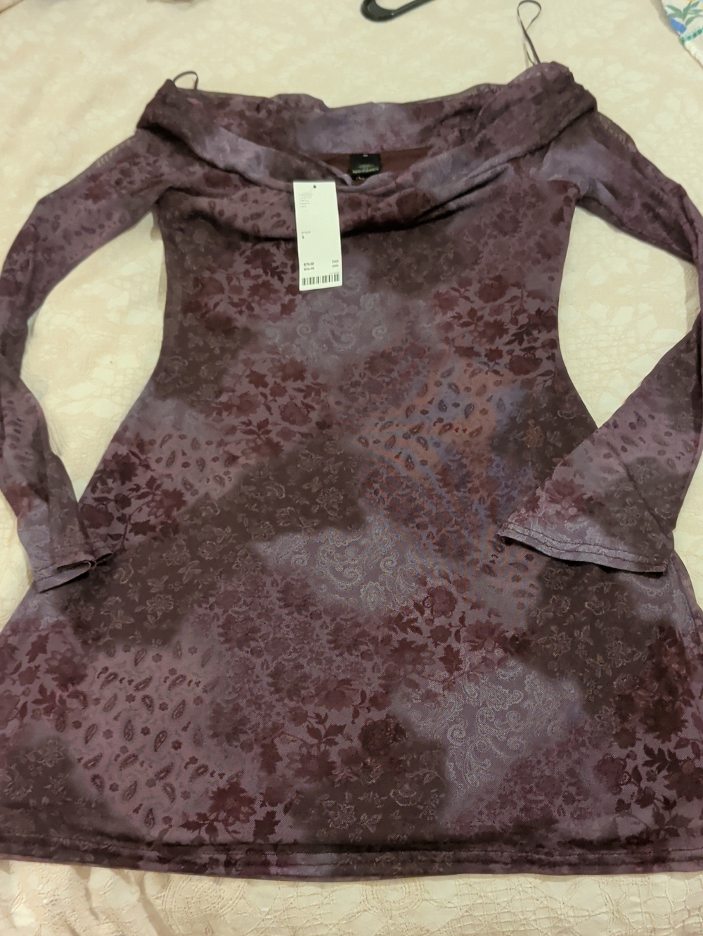 Urban Outfitters Purple Off-Shoulder Floral Jacquard Sweater